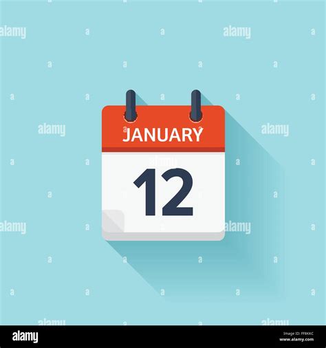 January 12 Vector Flat Daily Calendar Icon Date And Time Day Month