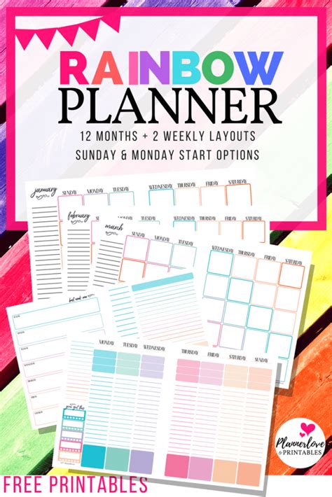 Totally Cute And Free Printable Rainbow Planner Monthly And Weekly