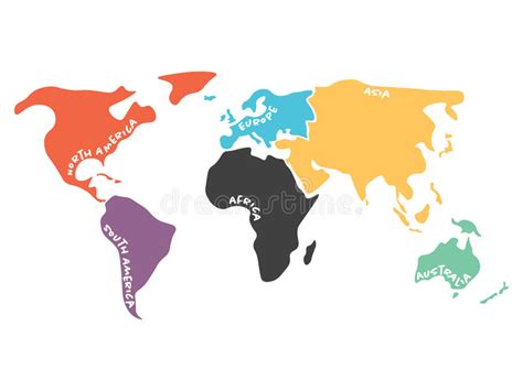 Multicolored Simplified World Map Divided To Continents Stock Vector