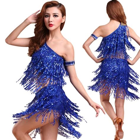 2016 Lady Dance Dress Sequins Dancing Dress Women Costume Tango Latin Salsa Party Top Dresses