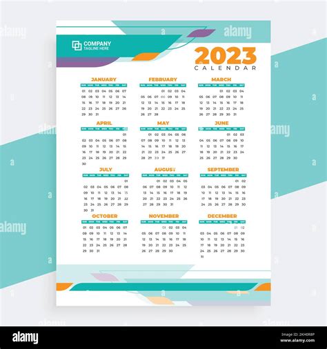 The 2023 Year Calendar Vector With Abstract Shapes And Blue Color