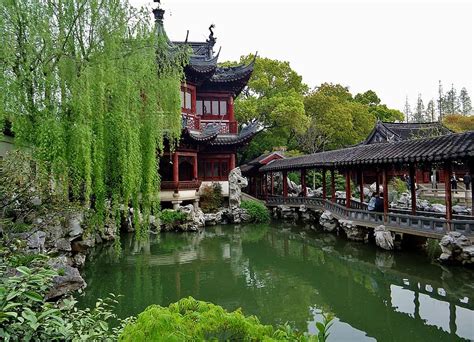 Garden Temple China Shanghai Basin Water Tree Green Zen Nature