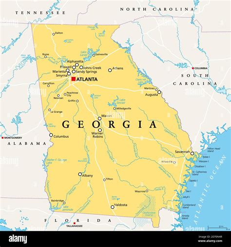 Georgia Ga Mapa Político Con La Capital Atlanta Y Las Ciudades Más