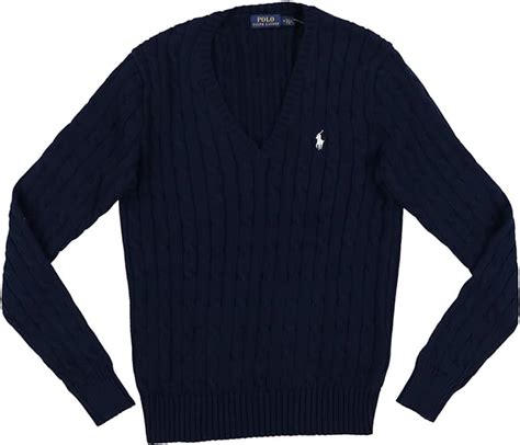 Polo Ralph Lauren Women S Cable Knit V Neck Sweater X Large Navy At