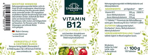 Vitamin B12 Lozenges 100 Tablets Per Daily Dose From Unimedica