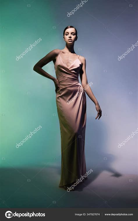 Woman Elegant Fashionable Dress Beautiful Model Pose Studio Pink