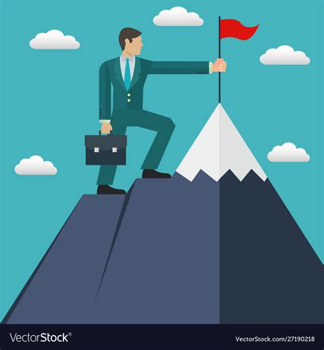 Businessman Reaching His Goal Top Mountain Vector Image