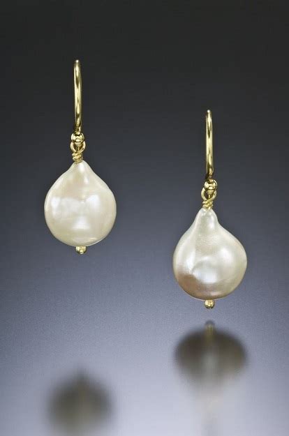 10 Mm White Baroque Freshwater Pearl 18 Karat Gold Earrings