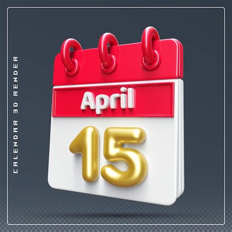 Premium PSD Calendar April 15th 3d Render