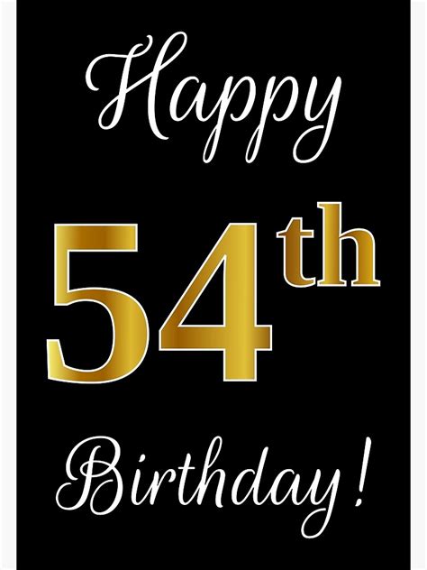 Elegant Faux Gold Look Number Happy 54th Birthday Black