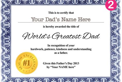 Printable Best Dad Certificate Template Printable Templates Free
