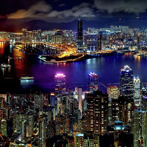 Hong Kong Skyline Night View Series 1 Of 3 Photograph By Safran Fine