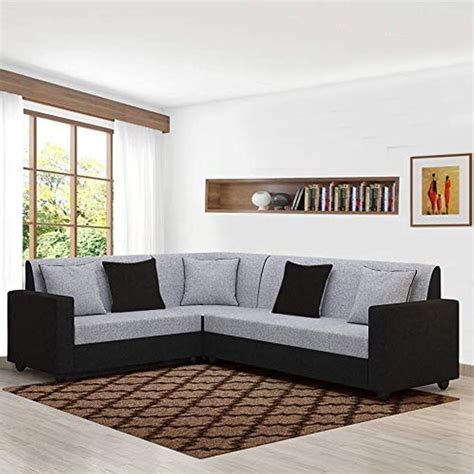 Need to revamp your living room, but not sure where to start? Furny Cosmos Fabric 6 Seater L Shape Sofa - 3 Seater + 2 Seater + 1 Corner Sofa (Grey-Black ...