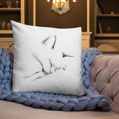Sleeping Cat Premium Pillow Pillows Cat Greeting Cards Linen Feel