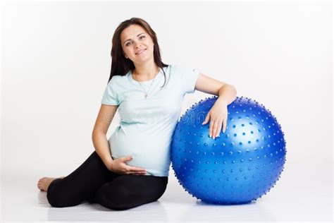 Pregnant Woman Exercising Fitness With Ball Stock Image Image Of