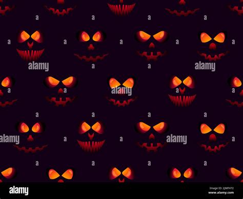 Scary Face With Glowing Eyes Seamless Pattern Evil Scary Eyes Carved