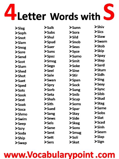 4 Letter Words Starting With S Vocabulary Point