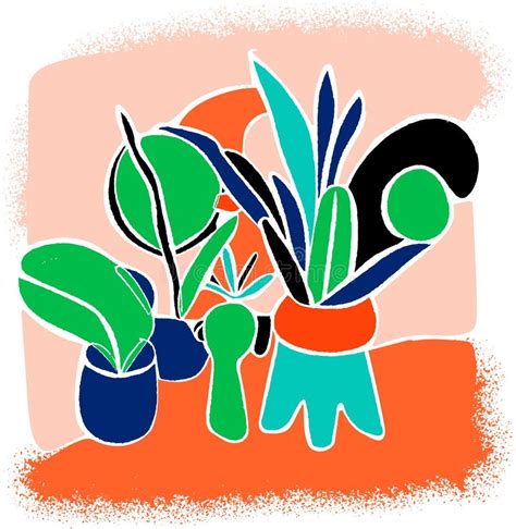 Abstract Hand Drawn Poster Doodle Houseplants In Stock Vector