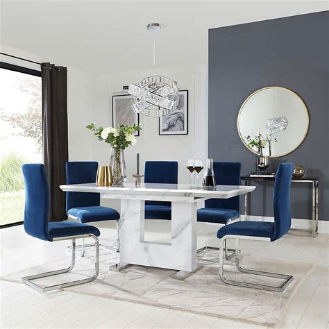Florence Extending Dining Table And 4 Perth Chairs White Marble Effect