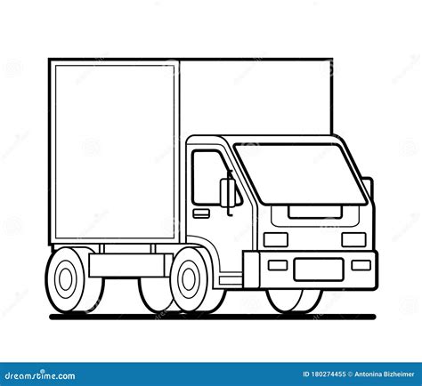 Vector Outline Contour Small Truck In Cartoon Style For Coloring Stock