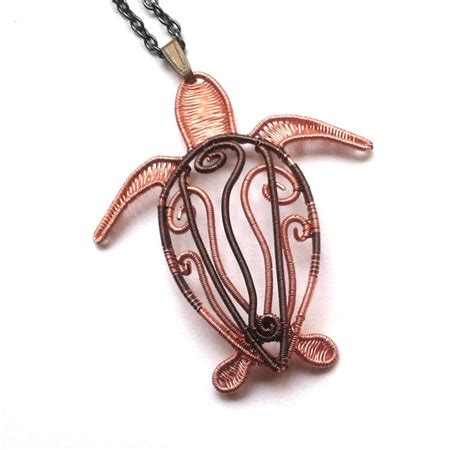 Turtle Necklace Wire Wrapped Gunmetal And Copper Leatherback Sea