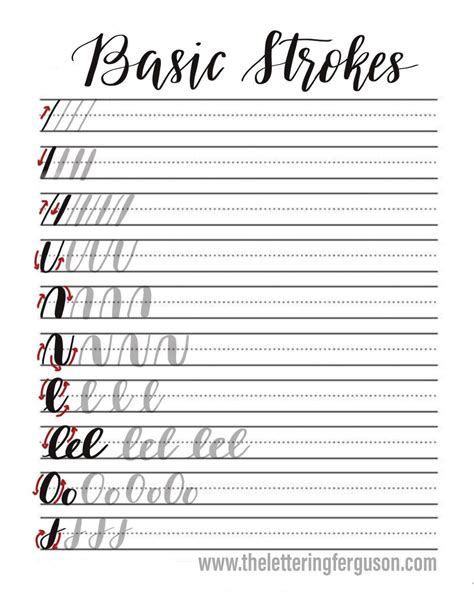 Calligraphy Basic Strokes Worksheet