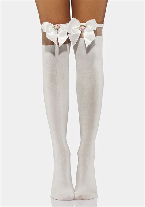 Thigh High Socks With Bows Attached White Dolls Kill