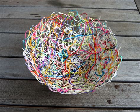 Yarn Bowls Made From Yarn Scraps And Paste Yarn Art Yarn Bowl Arts And Crafts