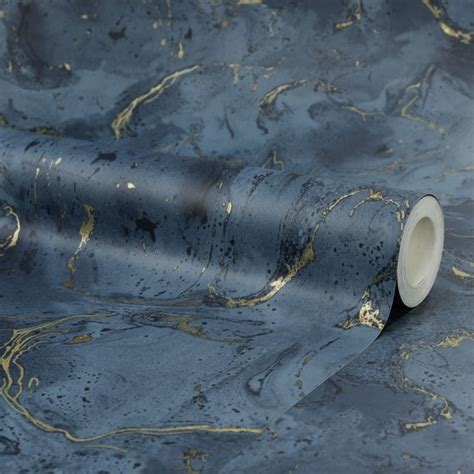 Onyx Marble Metallic Wallpaper Navy Blue Gold In 2020