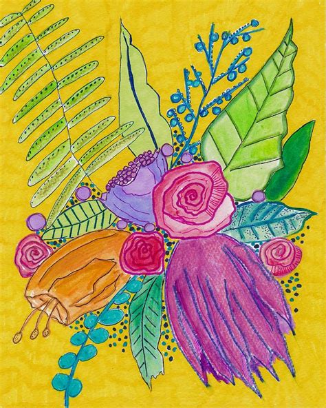 Yellow Floral Bohemian Painting By Rosalina Bojadschijew