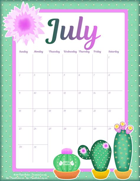 July Calendar Printable Free Printable Blank World