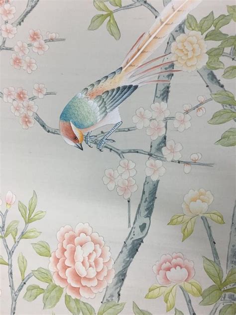 30 X 70 Chinoiserie Handpainted Artwork On Silver Etsy