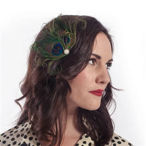 Patty Peacock Feather Vintage Style Fascinator With Pearl Etsy