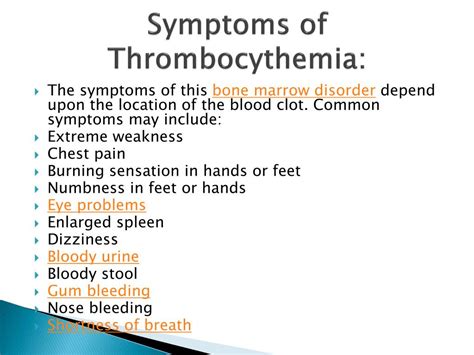 Ppt Thrombocythemia Causes Symptoms Diagnosis And Treatment