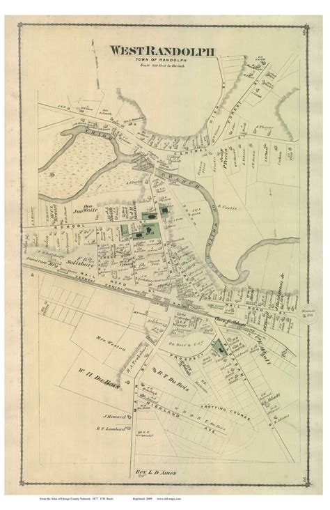 West Randolph Village Vermont 1877 Old Town Map Reprint Orange Co