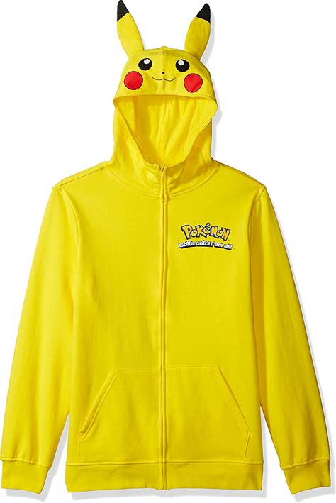 Pokémon Mens Pikachu Character Zip Front Hoodie Hooded Sweatshirt