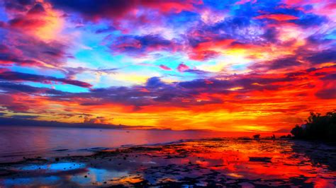 Free Download Sunsets Fiery Sunset Colorful Skies Ocean