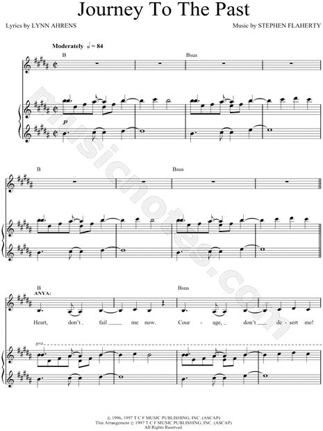 Journey To The Past From Anastasia Sheet Music In B Major