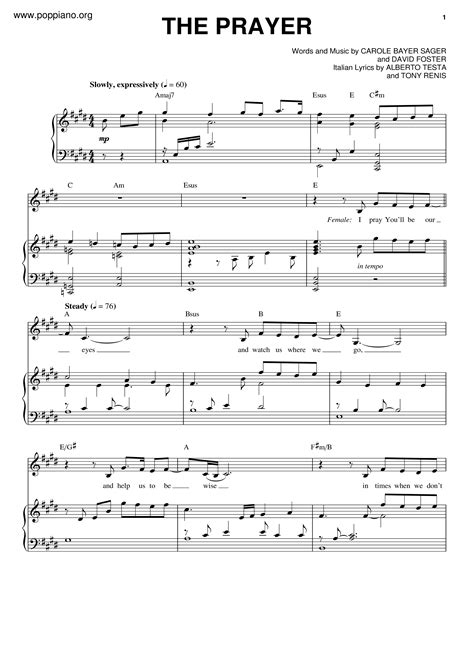 Josh Groban The Prayer Sheet Music Notes Chords Download Printable Piano Vocal Pdf Score Sku