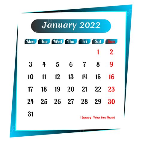 January Calendar Vector Png Images Simple Wall Calendar January 2022