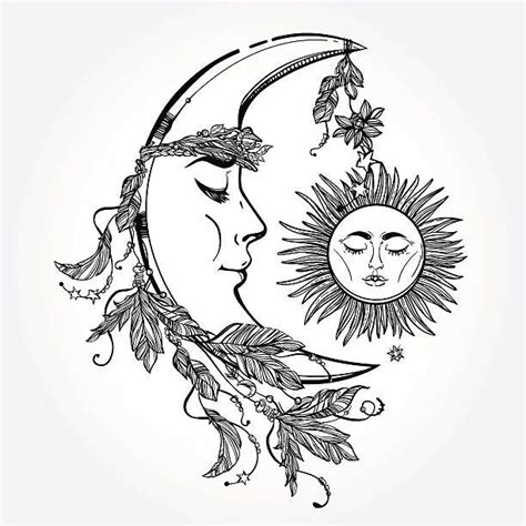 Crescent Moon And Sleeping Sun Vector Vector Art
