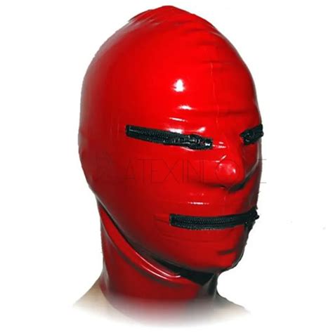 Sexy Red Latex Mask Full Cover Latex Hood Zipper Eyes Zipper Mouth Latex Halloween Costume Mask