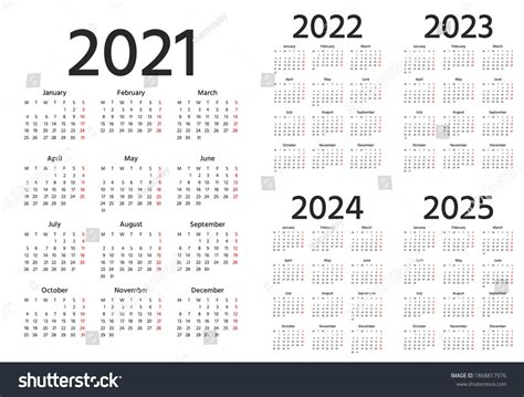 Calendar 2021 2022 2023 2024 2025 Years Royalty Free Stock