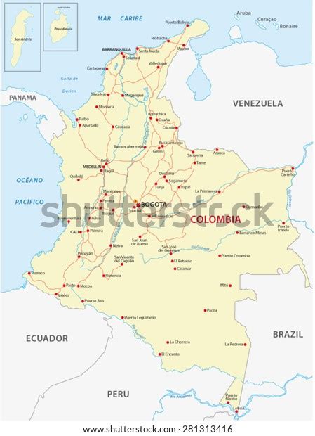 Colombia Road Map Stock Vector Royalty Free 281313416 Shutterstock
