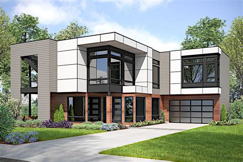 The Fresh Exterior Of This Modern Northwest House Plan Displays A Flat