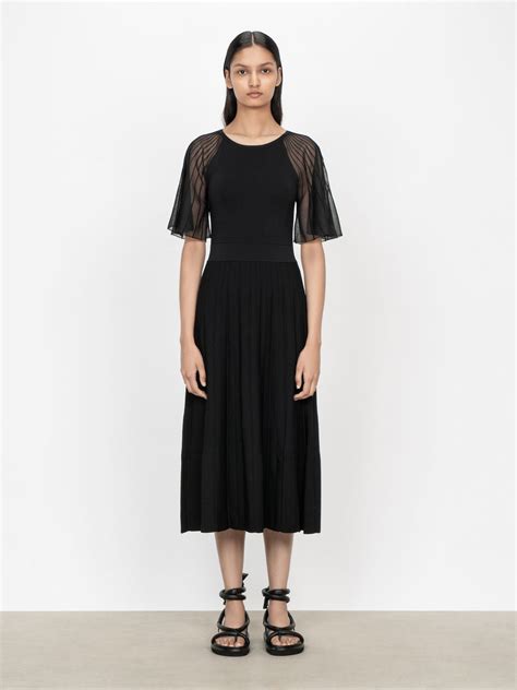 Sheer Sleeve Pleated Knit Dress Buy Knitwear Online Veronika Maine