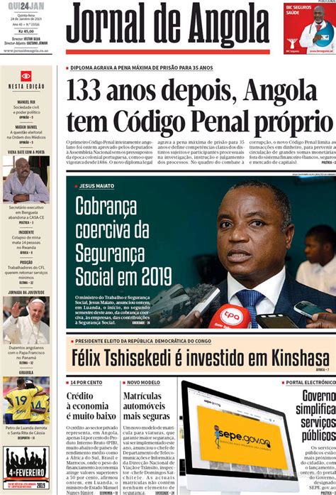 Capa Jornal De Angola De 2019 01 24