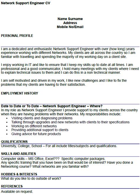 Free engineer cv help and advice. Network Support Engineer CV Example - icover.org.uk