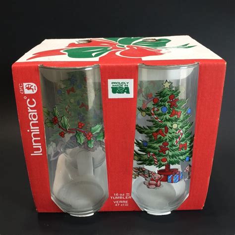 4 Luminarc Christmas Tumblers Glasses 16 Oz Durand Glass Manufacturing Co 1992 For Sale Online