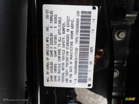 2007 Accord Color Code B92px For Nighthawk Black Pearl Photo 77144055